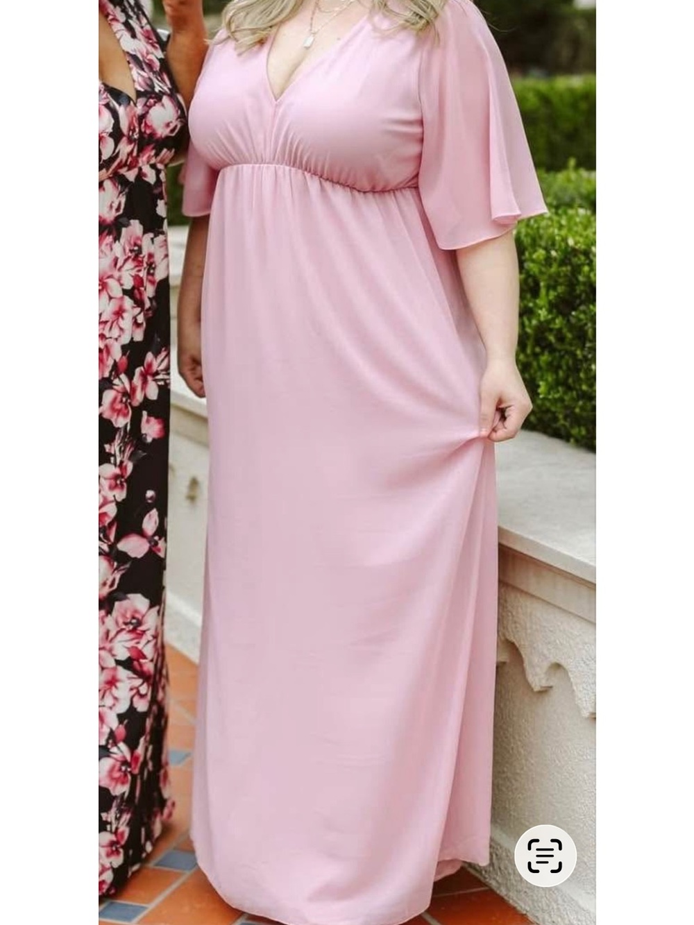 Plus-Size Light Pink V-Neck Maxi Dress with Flutter Sleeves